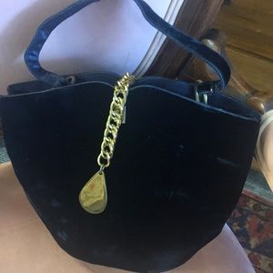Mid century blue velvet hand bag